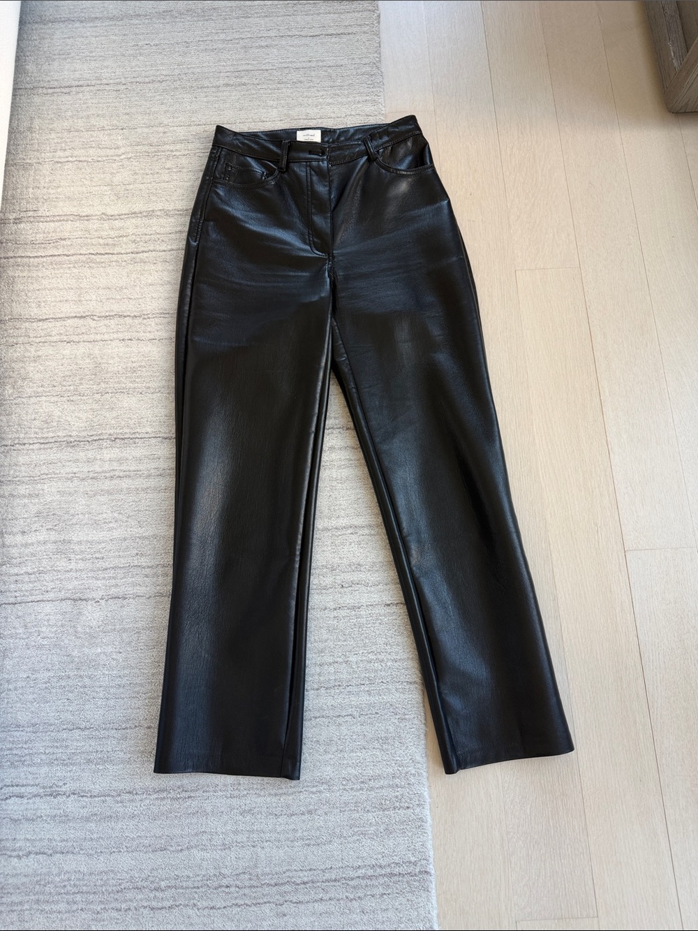 Aritzia Black Faux Leather Straight-Leg Pants